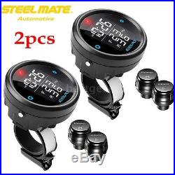 2x Motorcycle TPMS Tire Pressure Monitor System LCD with 2 External Sensors F2M0