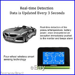 4 Sensors Wireless Solar Charge TPMS Tire Tyre Pressure Monitoring LCD Display