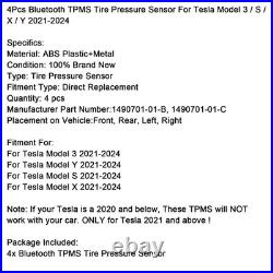 4Pcs Bluetooth TPMS Tire Pressure Sensor For Tesla Model 3/S / X/ Y2021-2024 U8