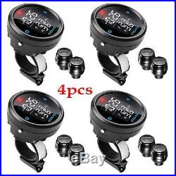 4x Motorcycle Tpms Tire Pressure Monitor System LCD With 2 External Sensor V7j9