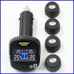 AUTO Wireless TPMS Tire Pressure Cigarette Lighter Monitor +4x Valve Cap Sensors