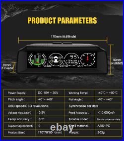 Car GPS Slope Meter Tilt Pitch Angle Speed KMH/MPH TPMS Tire Sensor Pressure 12V