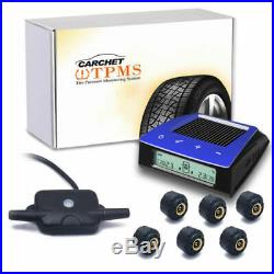 Car RV Wireless Tyre Tire Pressure Monitor System TPMS Solar + 6 External Sensor