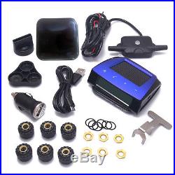 Car Solar TPMS Wireless RV Tire Pressure Monitor System with 6 Sensors LCD Display