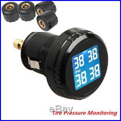 Car TPMS Tire Pressure Monitor System Cigarette Plug Display Wireless 4 Sensors