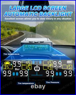 Car Truck Tire Pressure Monitor System TPMS Solar&USB Charge with6 External Sensor