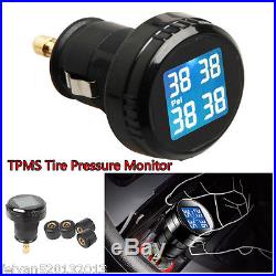 Car Wireless 4 Sensor PSI Tire Pressure Monitoring System TPMS Cigarette Lighter