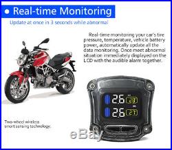 DIY TPMS Motor Cycle Bike Wireless Tire Pressure Monitor System 2 Tyre Sensors
