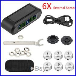 Digital Car Solar TPMS Tire Tyre Pressure Monitoring System 6 External Sensors