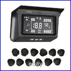 Digital Solar Power TPMS Tire Pressure Monitor System 18 Sensor for RV Van Truck