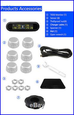 LCD Solar Energy Tire Pressure Monitor TPMS 6 External Sensor for RV Trailer