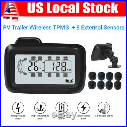 LCD TPMS Tyre Pressure Monitoring System 8 Sensors + Repeater For Trailer RV
