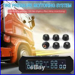 Solar Car TPMS LCD Wireless Tire Pressure Monitor Alarm System+6 External Sensor