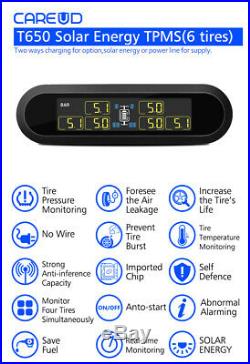 Solar Digital LCD TPMS Tyre Pressure Monitor System 6 Sensors For Pickup Trailer