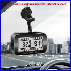 Solar LCD TPMS Tire Pressure Monitoring System For Trailer + 8 External Sensors