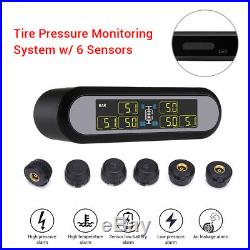 Solar Power LCD TPMS Tire Pressure Monitor System + 6 External Sensor For Van RV