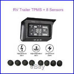 Solar Power TPMS Tire Pressure Monitoring System 8 Sensor & Repeater For Trailer