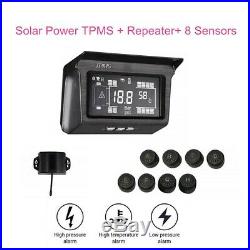 Solar Power TPMS Tire Pressure Monitoring System 8 Sensor & Repeater For Trailer