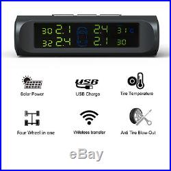 Solar Power TPMS Wireless Car Tyre Pressure Monitoring Alarm System4 Sensor Kit