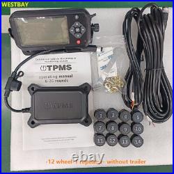 Solar TPMS Tire Monitor Pressure System 12 External Sensors For RV Truck