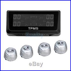 Solar TPMS Tire Pressure LCD Color Monitor System Wireless 4 External Sensor