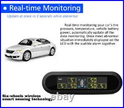 TPMS Tire Pressure Monitor System 6 Sensors + Solar Wireless LCD For RV Trailer