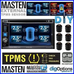 Tire Pressure Monitor System 6 External Cap 22 Tyre Sensors TPMS DVD Video Car