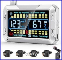 Tire Pressure Monitoring System 4 Flow Thru Sensors 0-188PSI 4.3 Color Screen