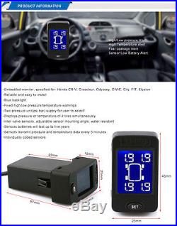 US Wireless TPMS Tire Pressure Monitor System+4 Sensors LCD Display For Honda