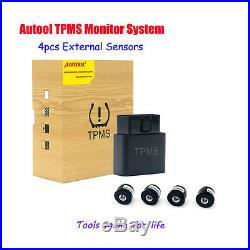 Vehicle Wireless TPMS Tire Pressure Monitor System Bluetooth + 4 External Sensor