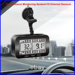 Wireless LCD TPMS Tire Pressure Monitoring System Fits RV + 10 External Sensors