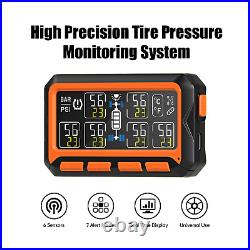 Wireless Solar TPMS Car Tire Pressure Monitoring System USB Rechargable+6 Sensor