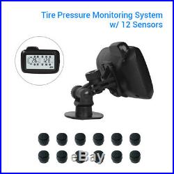 Wireless TPMS Tire Pressure Monitor System 12 Sensors + Repeater For RV Trailer
