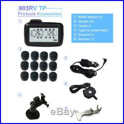 Wireless TPMS Tire Pressure Monitor System 12 Sensors + Repeater For RV Trailer