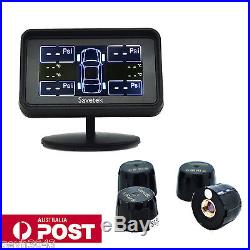 Wireless TPMS Tire Pressure Monitoring System With 4 Sensors Psi Bar Temperature